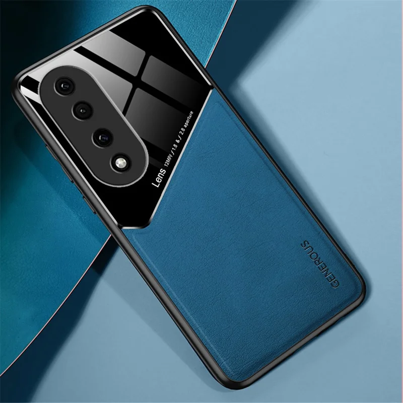 Shockproof Cover for Honor 90 Pro PU Leather Coated TPU+PC Phone Case with Car Mount Metal Sheet - Blue