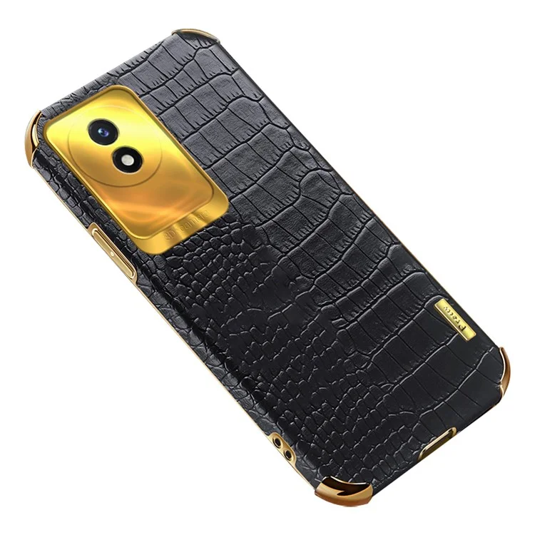 Per vivo Y02 4G Crocodile Texture Electroplating Cover Leather Coated TPU Phone Case - Nero