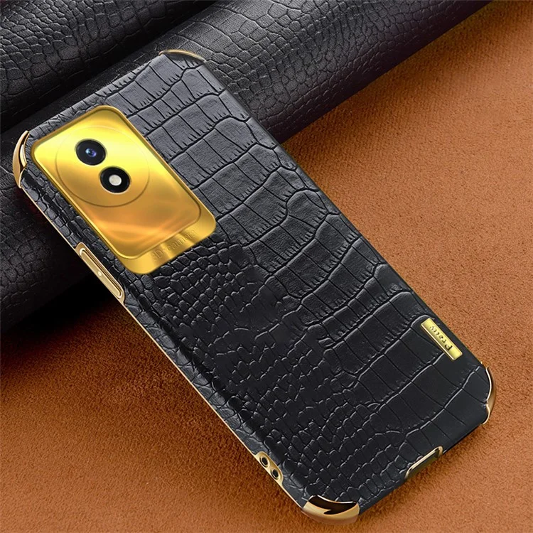 Per vivo Y02 4G Crocodile Texture Electroplating Cover Leather Coated TPU Phone Case - Nero