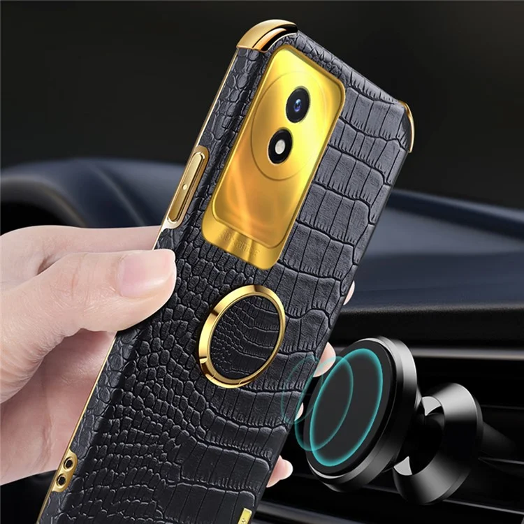 Per vivo Y02 4G Antigraffio Texture Coccodrillo Supporto Custodia Telefono 6D Elettroplaccati Pelle PU + TPU Cover - Nero