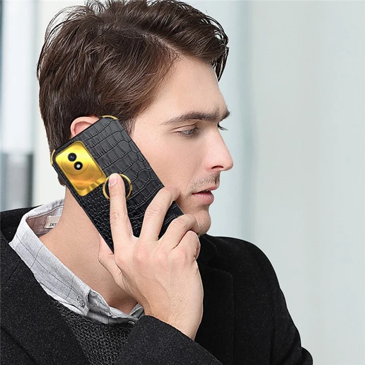 Per vivo Y02 4G Antigraffio Texture Coccodrillo Supporto Custodia Telefono 6D Elettroplaccati Pelle PU + TPU Cover - Nero