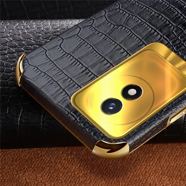 Per vivo Y02 4G Antigraffio Texture Coccodrillo Supporto Custodia Telefono 6D Elettroplaccati Pelle PU + TPU Cover - Nero