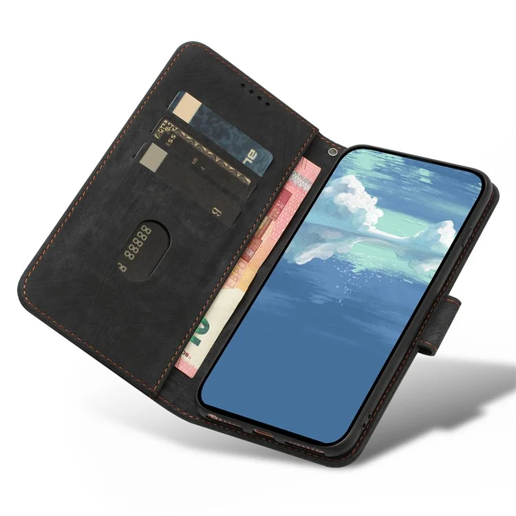 Para Samsung Galaxy A34 5G Anti-Impressão Digital Stripe Texture Phone Case Wallet PU Leather Stand Cover com Alça - Preto