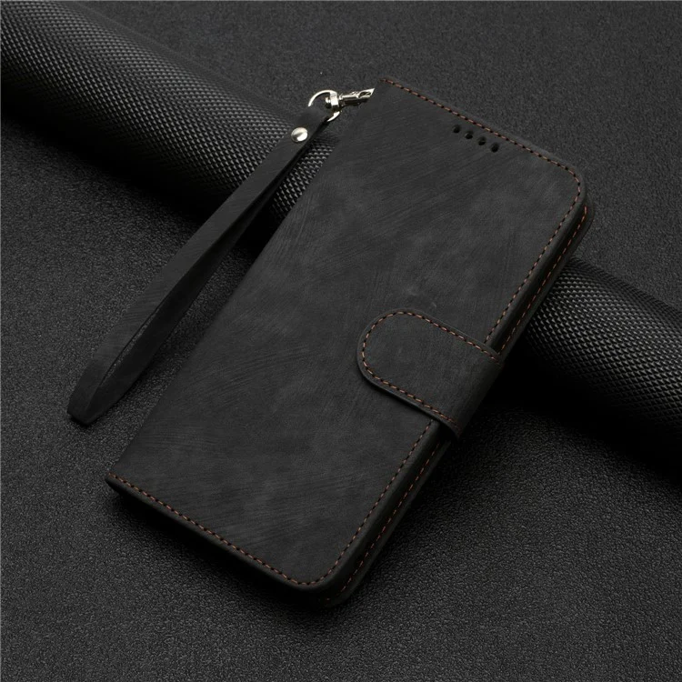 Para Samsung Galaxy A34 5G Anti-Impressão Digital Stripe Texture Phone Case Wallet PU Leather Stand Cover com Alça - Preto