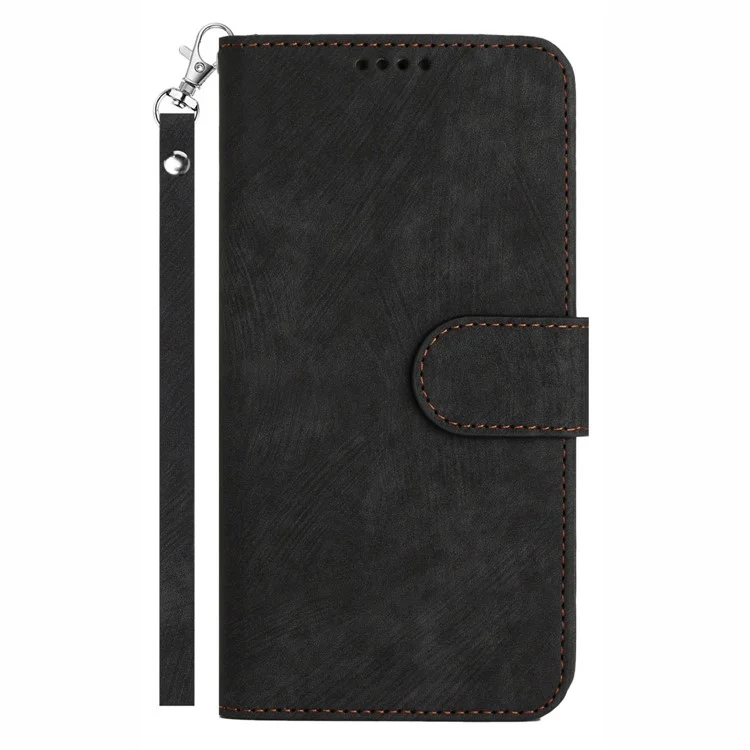 Para Samsung Galaxy A34 5G Anti-Impressão Digital Stripe Texture Phone Case Wallet PU Leather Stand Cover com Alça - Preto