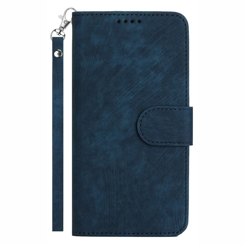 For Samsung Galaxy S23 Cell Phone Cover Wallet Solid Color Stripe Texture PU Leather Stand Shell with Strap - Blue