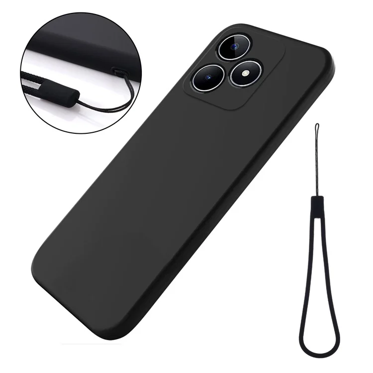 Para Realme C53 (India) / C51 Funda de Teléfono a Prueba de Golpes Forro Suave Silicona Líquida Funda de Teléfono Celular con Correa - Negro