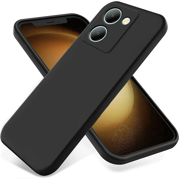 Pour vivo Y36 4G (Global) Soft Lining Liquid Silicone Phone Cover Anti-Dust Mobile Phone Case avec Sangle - Noir