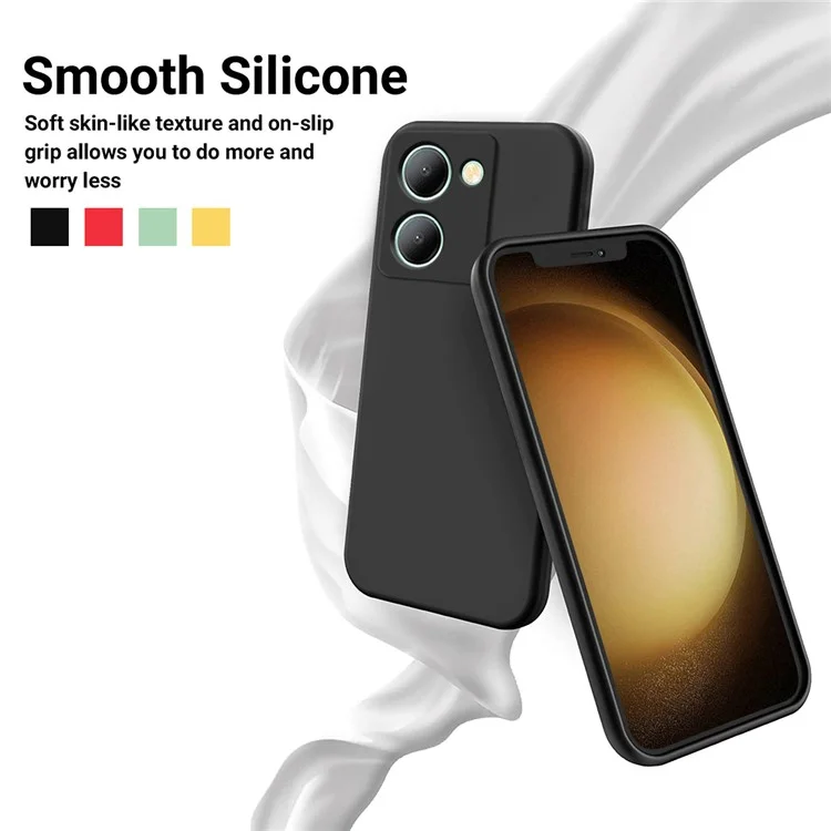 Pour vivo Y36 4G (Global) Soft Lining Liquid Silicone Phone Cover Anti-Dust Mobile Phone Case avec Sangle - Noir