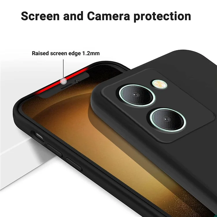 Pour vivo Y36 4G (Global) Soft Lining Liquid Silicone Phone Cover Anti-Dust Mobile Phone Case avec Sangle - Noir