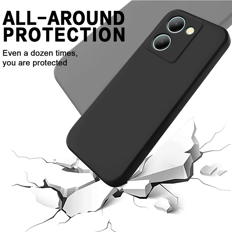 Pour vivo Y36 4G (Global) Soft Lining Liquid Silicone Phone Cover Anti-Dust Mobile Phone Case avec Sangle - Noir
