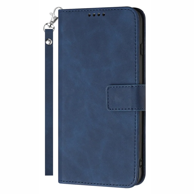 For Samsung Galaxy A23 4G / A23 5G (Global Version) Wallet Folio Cover PU Leather Solid Color Textured Stand Phone Case with Strap - Blue