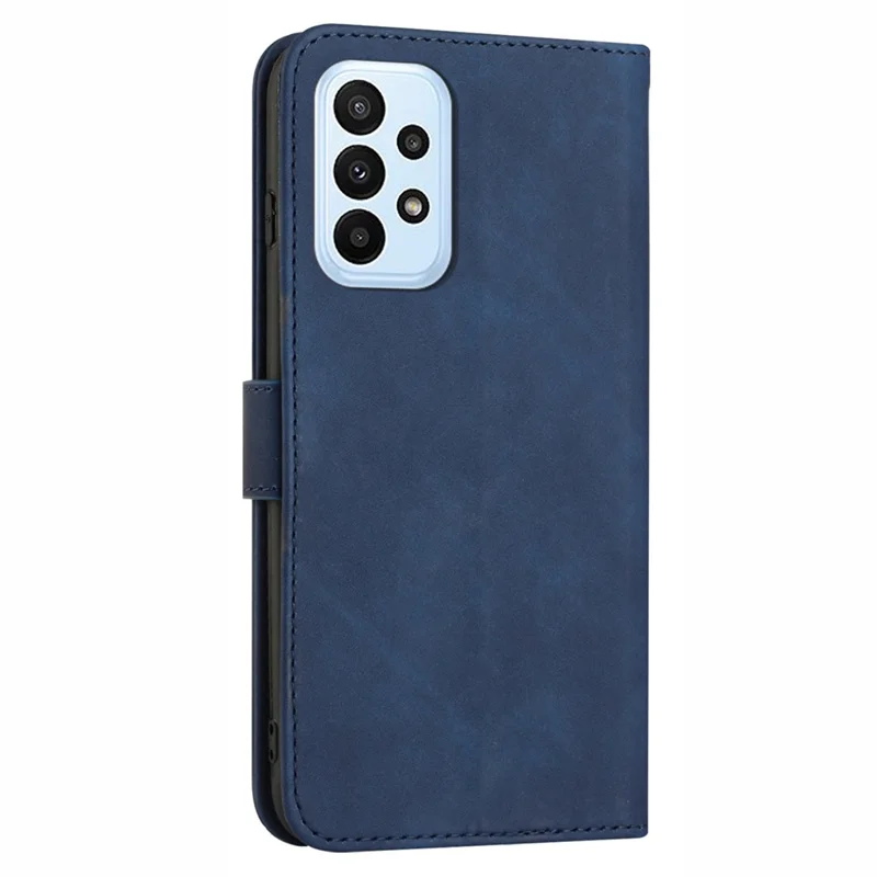 For Samsung Galaxy A23 4G / A23 5G (Global Version) Wallet Folio Cover PU Leather Solid Color Textured Stand Phone Case with Strap - Blue