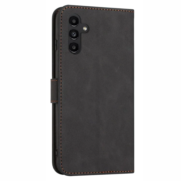 Per Samsung Galaxy A34 5G Custodia in Pelle PU Colore Solido Texture Wallet Stand Phone Case con Cinturino - Nero