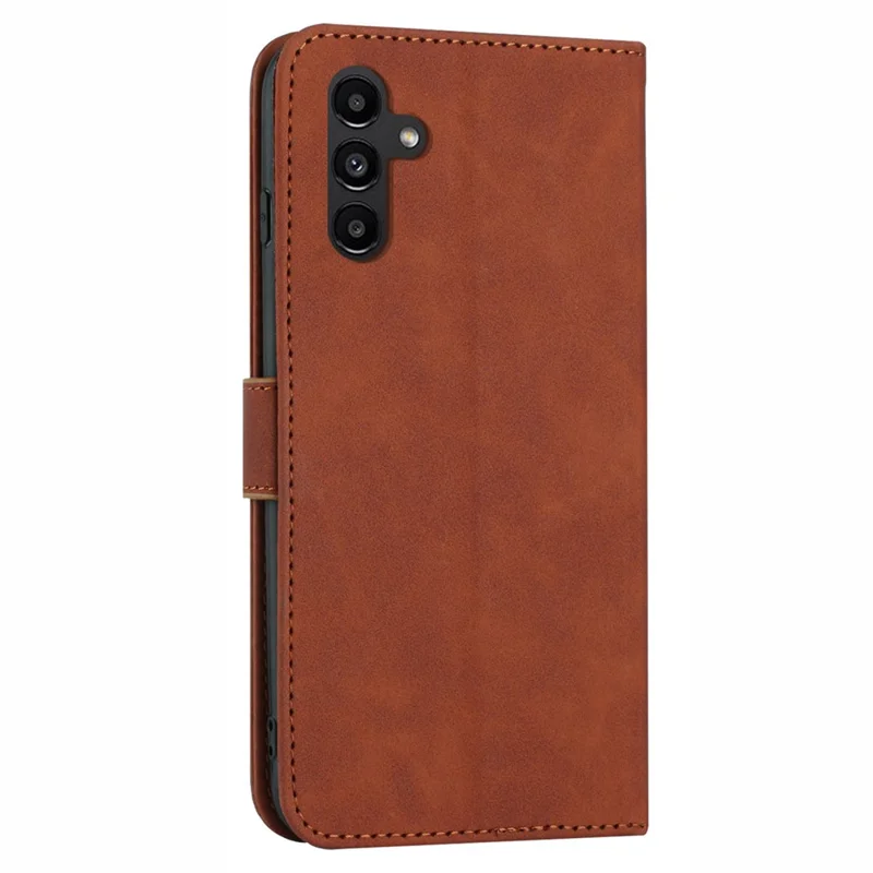 For Samsung Galaxy A34 5G PU Leather Phone Cover Solid Color Textured Wallet Stand Phone Case with Strap - Brown