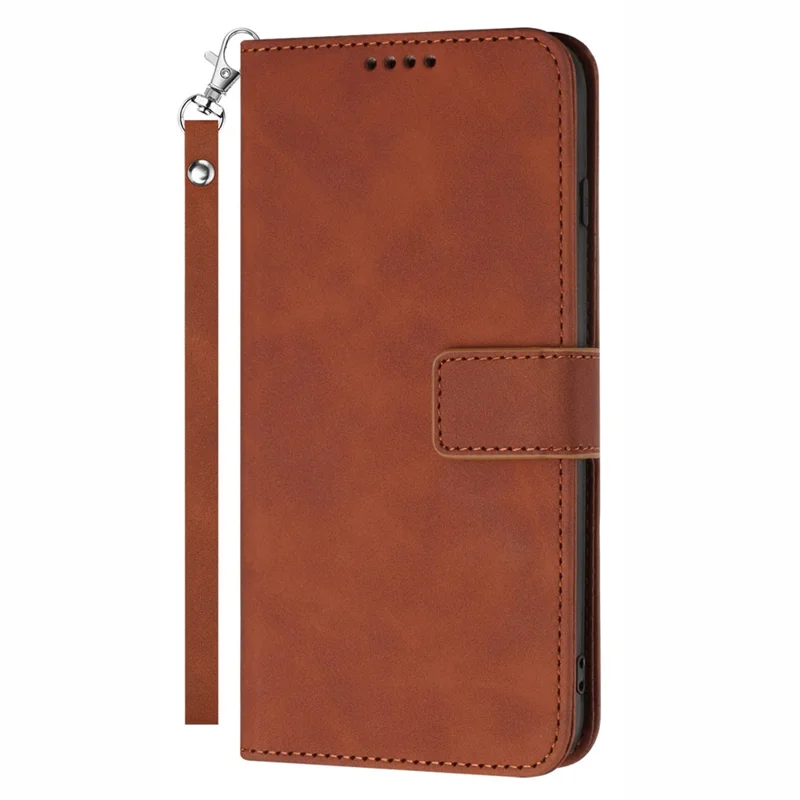 For Samsung Galaxy A54 5G Anti-Scratch PU Leather Solid Color Wallet Folio Cover Stand Textured Phone Case with Strap - Brown