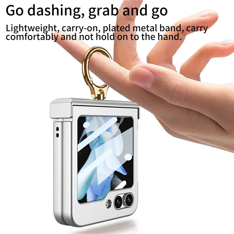 GKK For Samsung Galaxy Z Flip5 5G All-inclusive Hinge Phone Shell Tempered Glass Film Plastic Phone Case with Ring Holder - Black