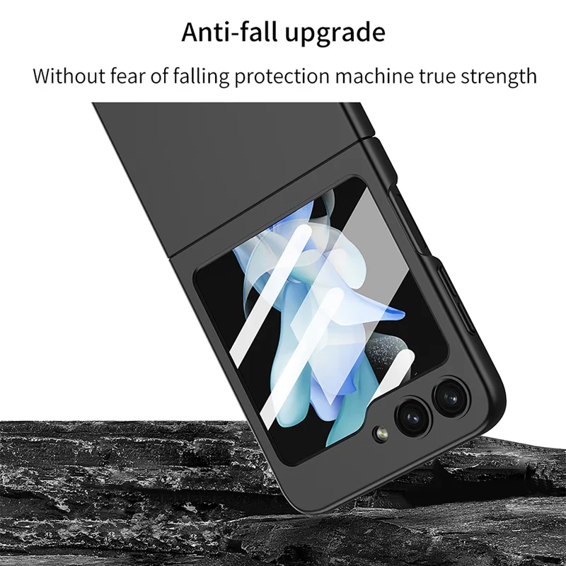GKK For Samsung Galaxy Z Flip5 5G Hard PC Phone Case Ultra Thin Cover with Tempered Glass Screen Film - Black