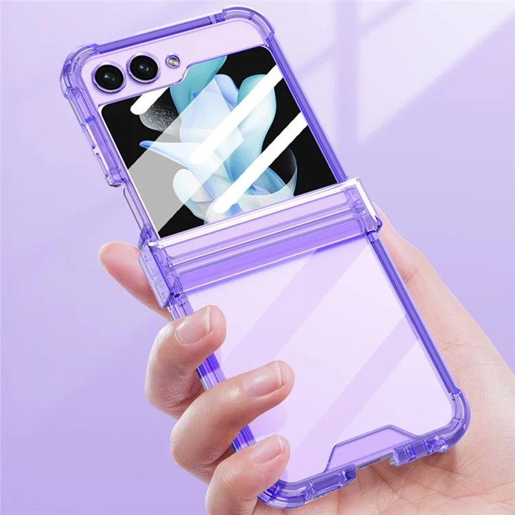 GKK Per Samsung Galaxy Z Flip5 5G Phone Case Rinforzo Angoli TPU Cover con Pellicola Vetro Temperato - Arancione Trasparente