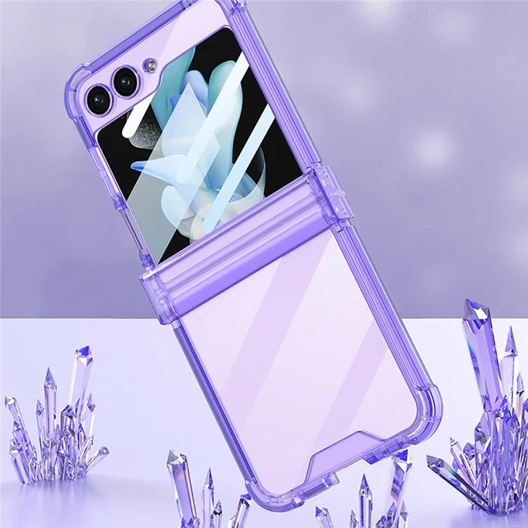 GKK Per Samsung Galaxy Z Flip5 5G Phone Case Rinforzo Angoli TPU Cover con Pellicola Vetro Temperato - Arancione Trasparente