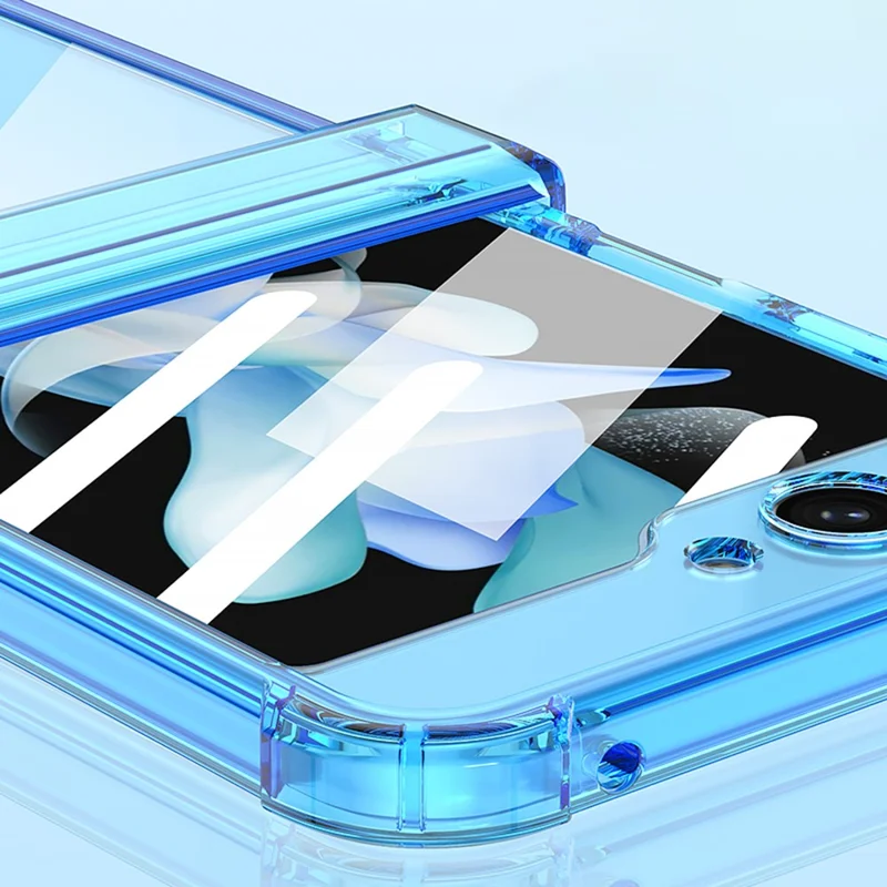 GKK Per Samsung Galaxy Z Flip5 5G Phone Case Rinforzo Angoli TPU Cover con Pellicola Vetro Temperato - Arancione Trasparente