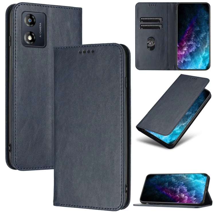 Étui pour téléphone en cuir PU pour Motorola Moto E13 4G, support de carte RFID Blocking, support pour téléphone - Bleu