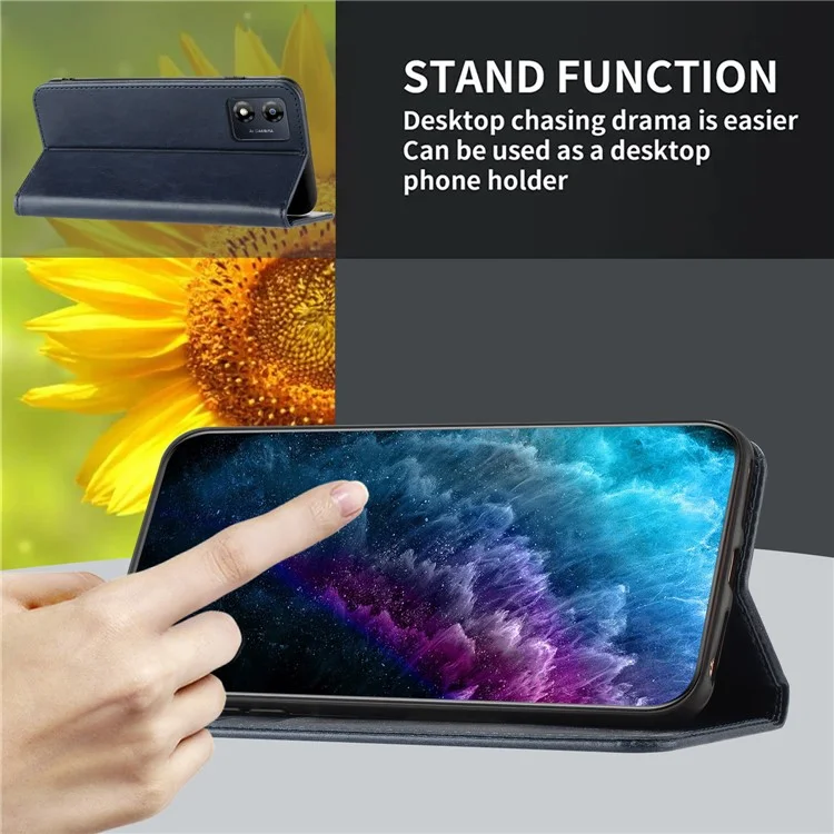 Étui pour téléphone en cuir PU pour Motorola Moto E13 4G, support de carte RFID Blocking, support pour téléphone - Bleu