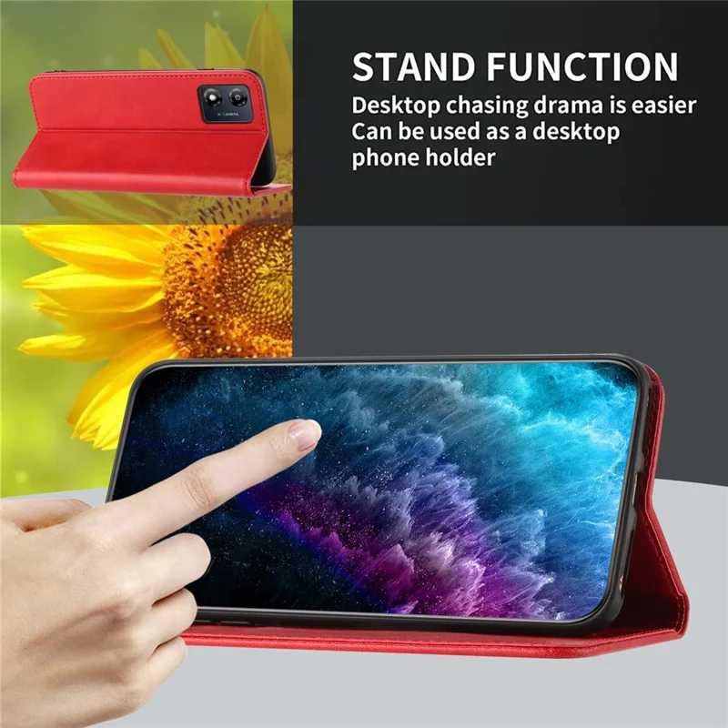 PU Leather Phone Case for Motorola Moto E13 4G , RFID Blocking Card Holder Phone Stand Cover - Red