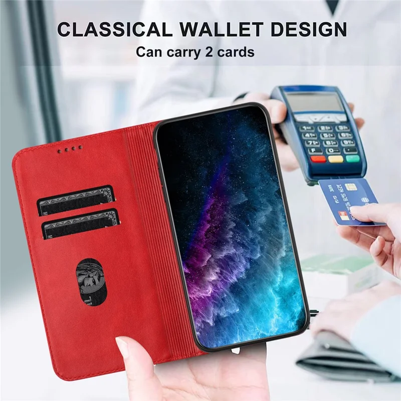 PU Leather Phone Case for Motorola Moto E13 4G , RFID Blocking Card Holder Phone Stand Cover - Red