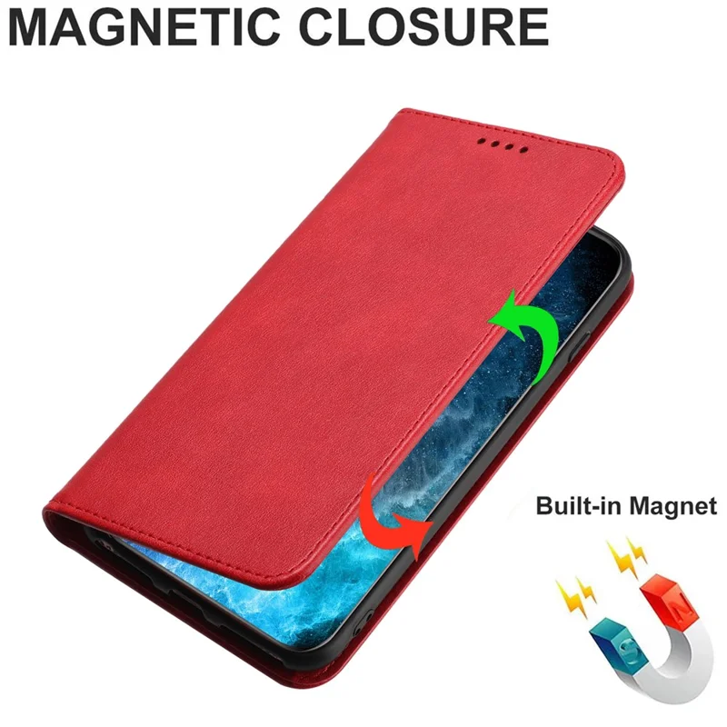 PU Leather Phone Case for Motorola Moto E13 4G , RFID Blocking Card Holder Phone Stand Cover - Red