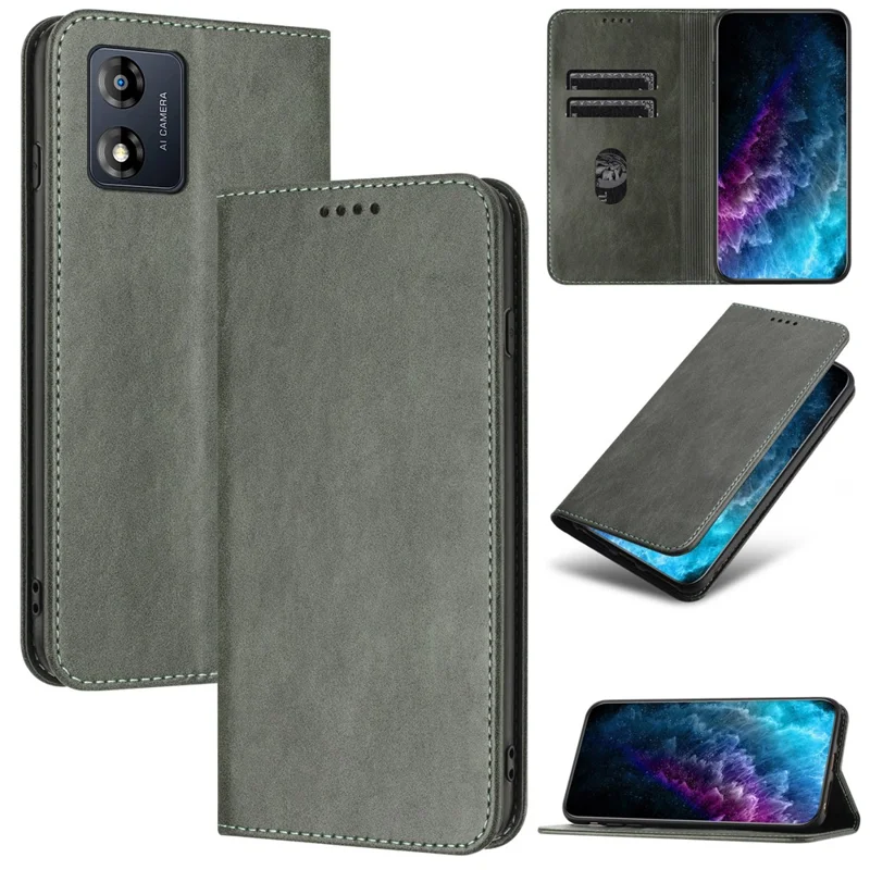 PU Leather Phone Case for Motorola Moto E13 4G , RFID Blocking Card Holder Phone Stand Cover - Grey