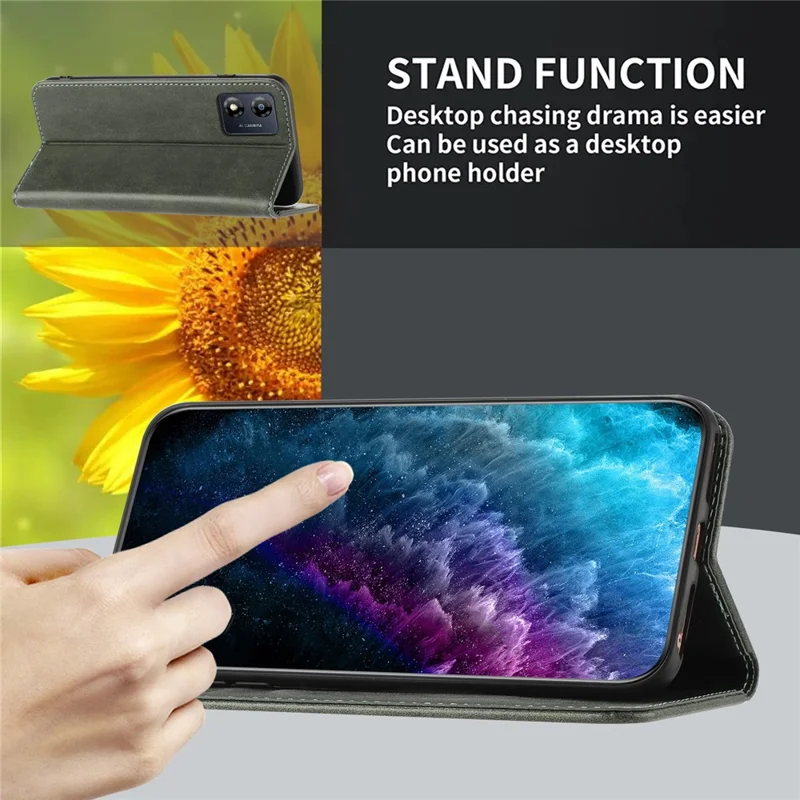 PU Leather Phone Case for Motorola Moto E13 4G , RFID Blocking Card Holder Phone Stand Cover - Grey