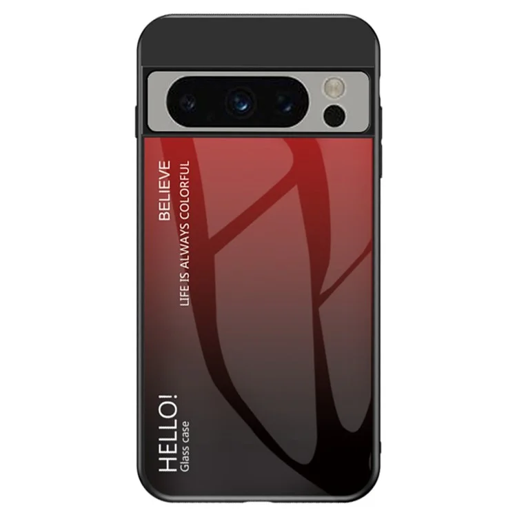 For Google Pixel 8 Pro Gradient Color Case Tempered Glass+PC+TPU Hybrid Phone Cover - Gradient Red Black