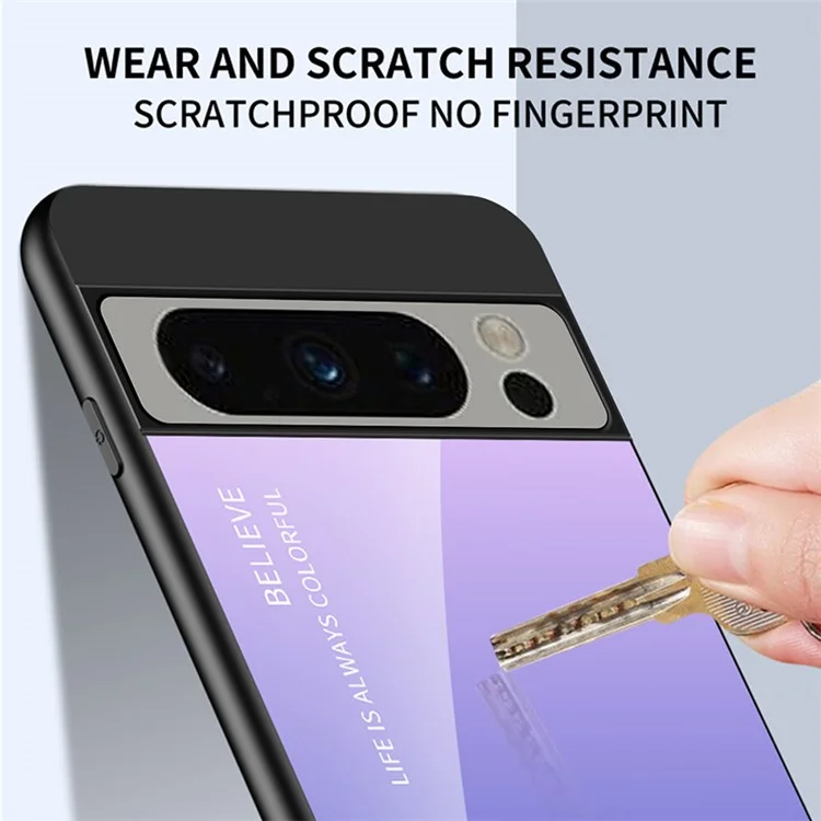 For Google Pixel 8 Pro Gradient Color Case Tempered Glass+PC+TPU Hybrid Phone Cover - Gradient Red Black