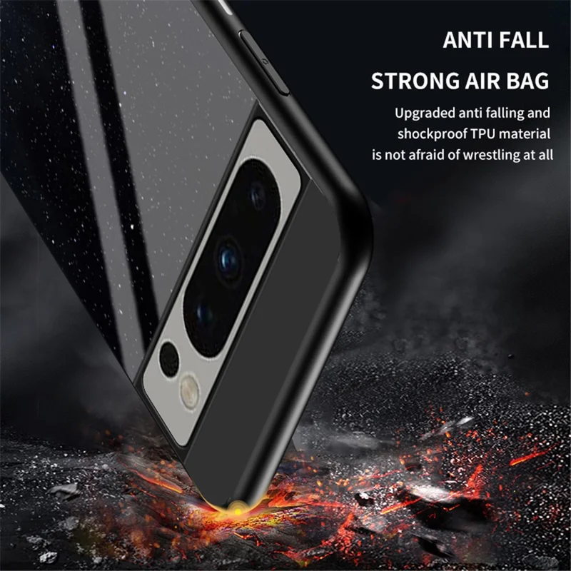 For Google Pixel 8 Pro Tempered Glass Back Cover Starry Sky Pattern PC+TPU Phone Case - Starry Crescent Moon