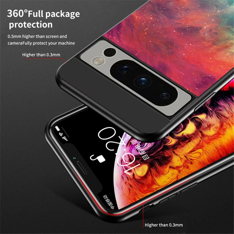 For Google Pixel 8 Pro Tempered Glass Back Cover Starry Sky Pattern PC+TPU Phone Case - Starry Crescent Moon