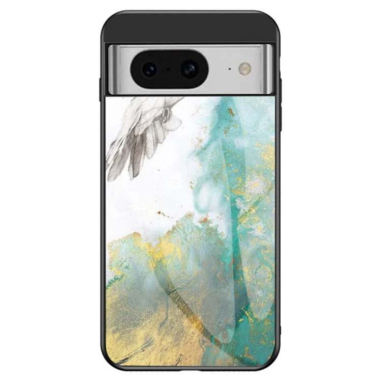 Per Google Pixel 8 Marble Pattern Tempered Glass Case PC+TPU Protective Phone Cover - Flying Pigeon Marble