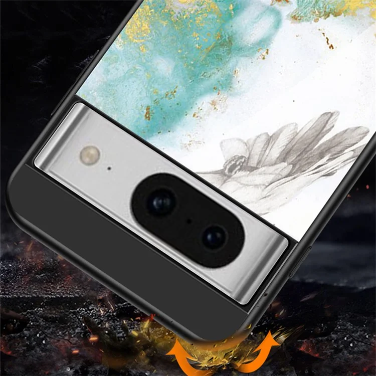 Per Google Pixel 8 Marble Pattern Tempered Glass Case PC+TPU Protective Phone Cover - Flying Pigeon Marble