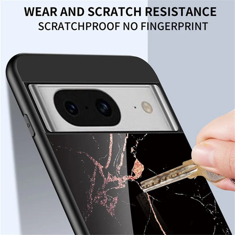 For Google Pixel 8 Marble Pattern Tempered Glass Case PC+TPU Protective Phone Cover - Emerald Marble