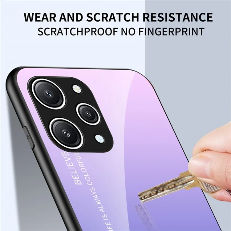 Para Xiaomi Redmi 12 4G Gradient Tempered Glass Case PC+TPU Scratch-Resistant Phone Cover - Gradient Pink Purple