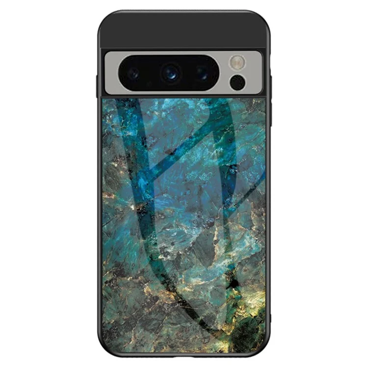 For Google Pixel 8 Pro Tempered Glass Cover Marble Pattern PC+TPU Anti-Scratch Phone Case - Emerald Marble