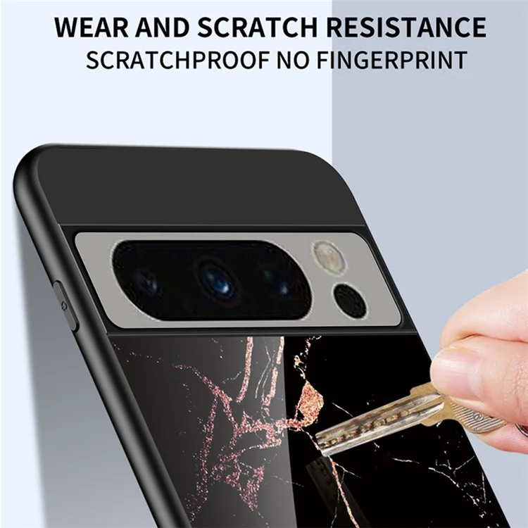 For Google Pixel 8 Pro Tempered Glass Cover Marble Pattern PC+TPU Anti-Scratch Phone Case - Emerald Marble