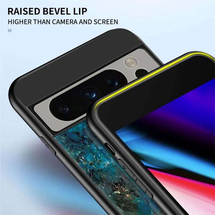 For Google Pixel 8 Pro Tempered Glass Cover Marble Pattern PC+TPU Anti-Scratch Phone Case - Emerald Marble