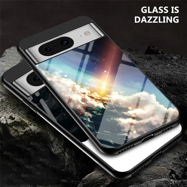 Для Google Pixel 8 Starry Sky Pattern Case Tempered Glass+PC+TPU Anti-Scratch Phone Cover - Scattering Starry
