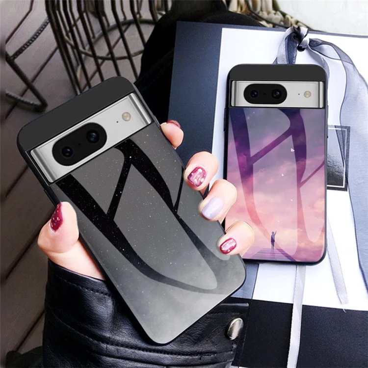Для Google Pixel 8 Starry Sky Pattern Case Tempered Glass+PC+TPU Anti-Scratch Phone Cover - Scattering Starry