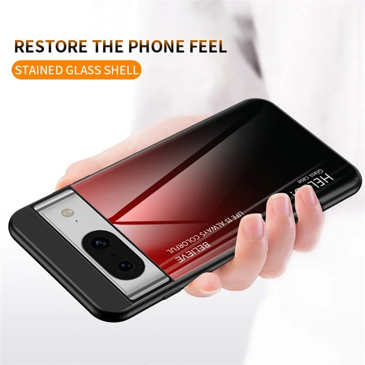 For Google Pixel 8 Tempered Glass Phone Case Gradient Shockproof PC+TPU Protective Cover - Gradient Red Black