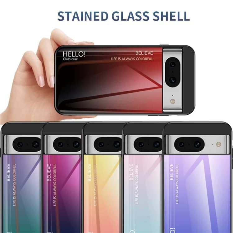 For Google Pixel 8 Tempered Glass Phone Case Gradient Shockproof PC+TPU Protective Cover - Gradient Red Black