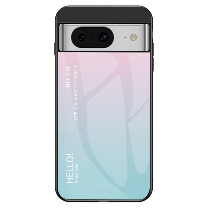 For Google Pixel 8 Tempered Glass Phone Case Gradient Shockproof PC+TPU Protective Cover - Gradient Pink Blue