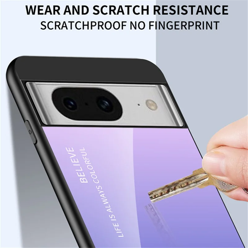 For Google Pixel 8 Tempered Glass Phone Case Gradient Shockproof PC+TPU Protective Cover - Gradient Pink Blue