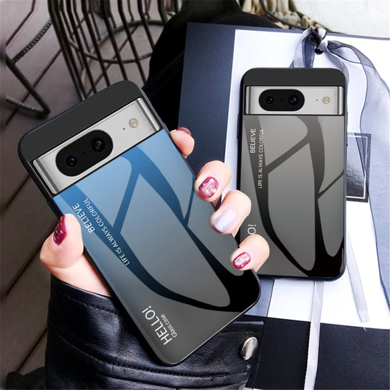 For Google Pixel 8 Tempered Glass Phone Case Gradient Shockproof PC+TPU Protective Cover - Gradient Rose
